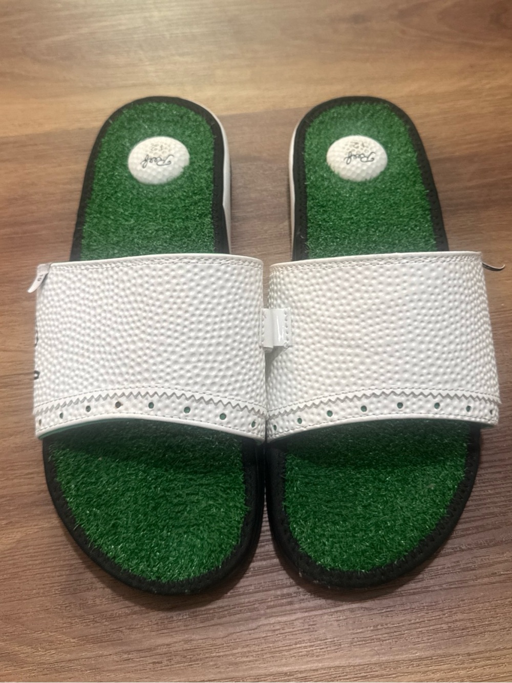 Reef Mulligan Slide Sandals Mens 12 White Green Golf Grass Novelty